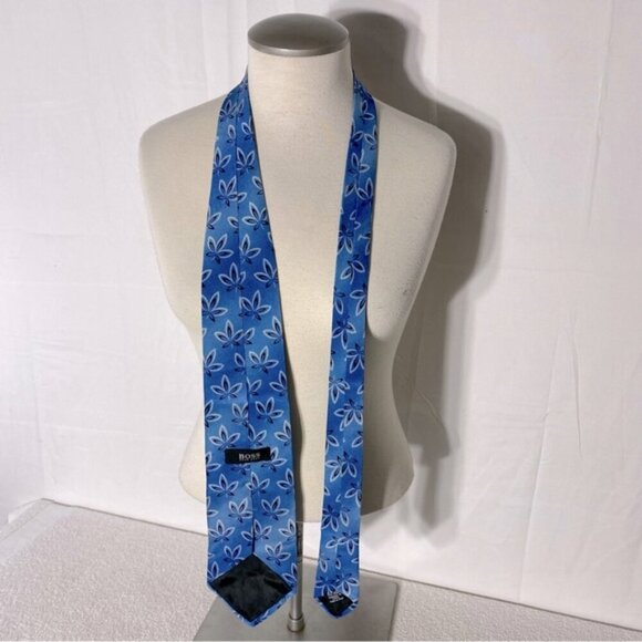 Vintage Boss Hugo Boss Blue Floral Print 100% Silk Tie - Picture 2 of 9